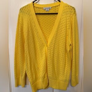 Liz Claiborne Bright Yellow Openwork V-Neck Cardigan